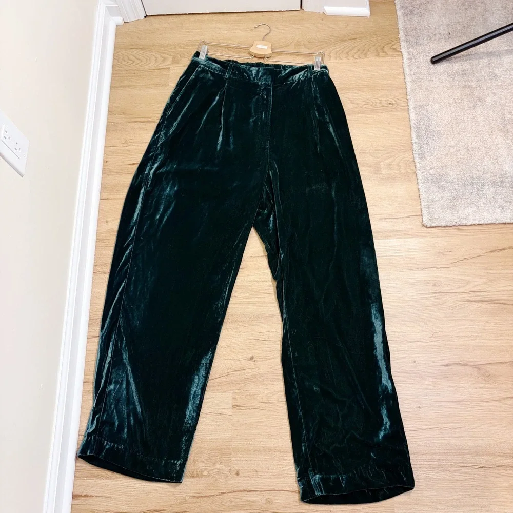 Old Navy Trousers Womens XL Green Taylor Wide Leg Velvet Extra High-Rise Pleated - Picture 8 of 8